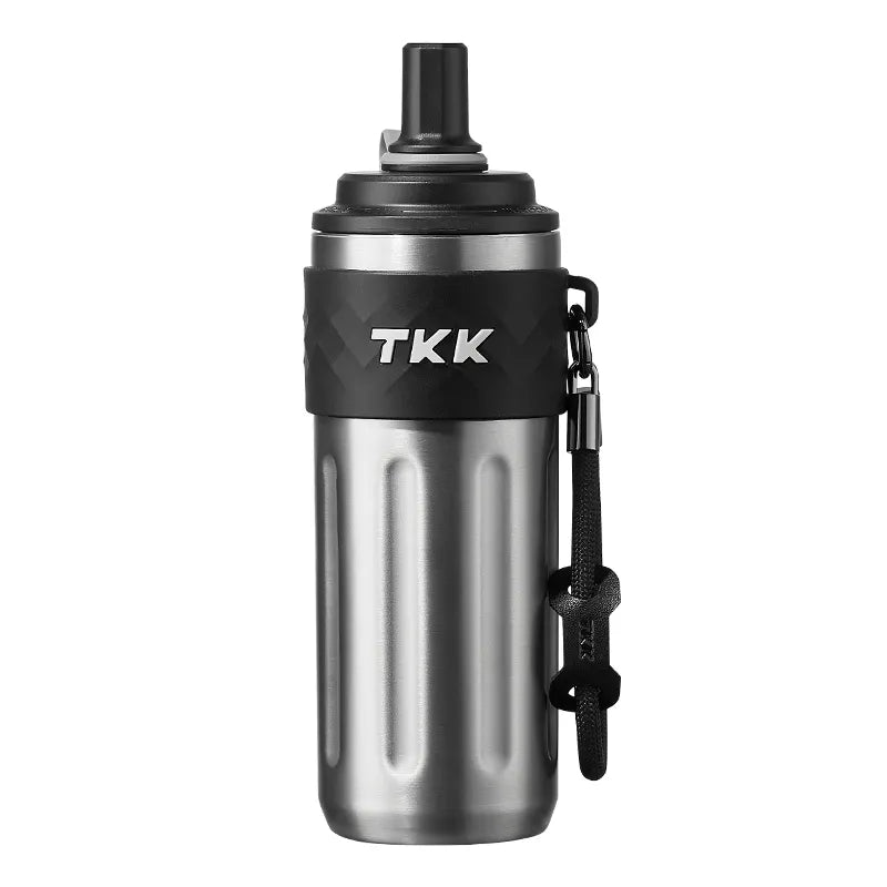 TKK 500ml Double Wall Insulated Portable GYM Water Bottles With Silicone Straw