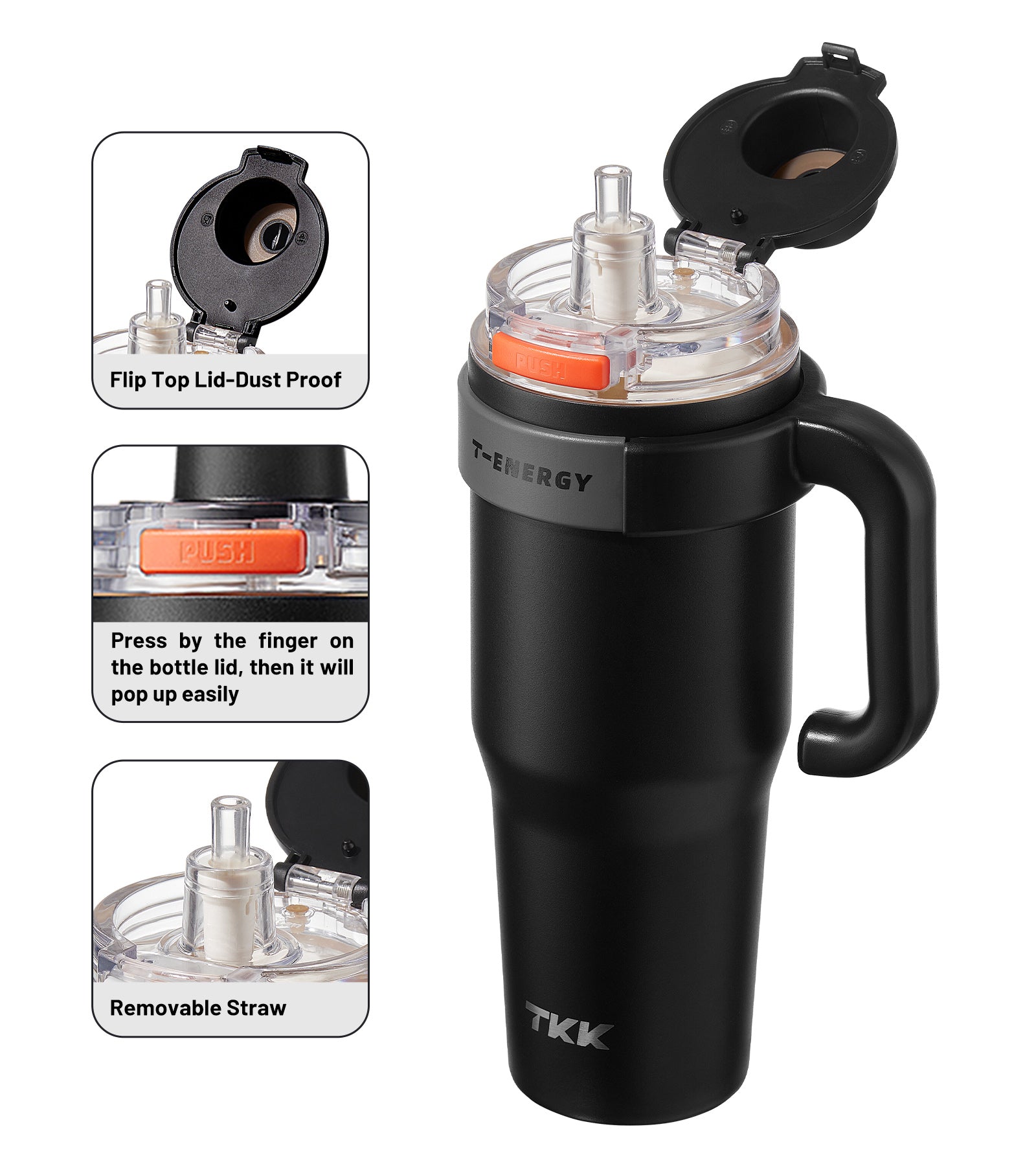 TKK Ceramic Coating Tumbler with Handle, Double Wall Vacuum Bottle With Straw and Lid, Hot for 12hrs and Cold For Up to 24hrs