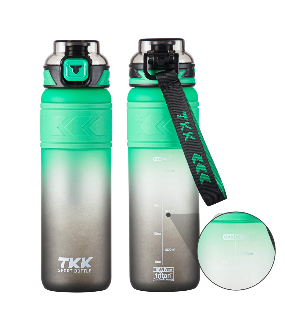 TKK Colorful Tritan Sports Water Bottle with Removable Straw and Leak-proof Lid, BPA Free
