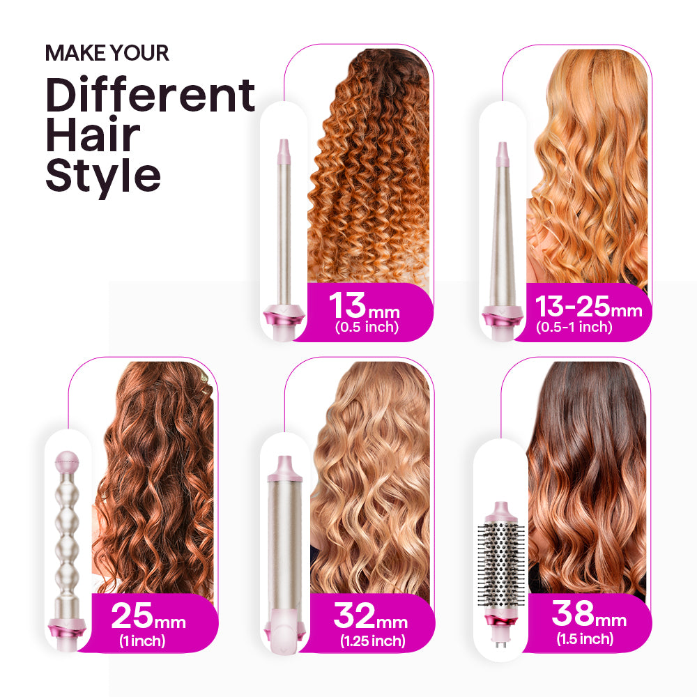 Wavytalk Heatwave Pro 5 in 1 Curling Iron, with Brush and 4 Interchangeable Ceramic Wand