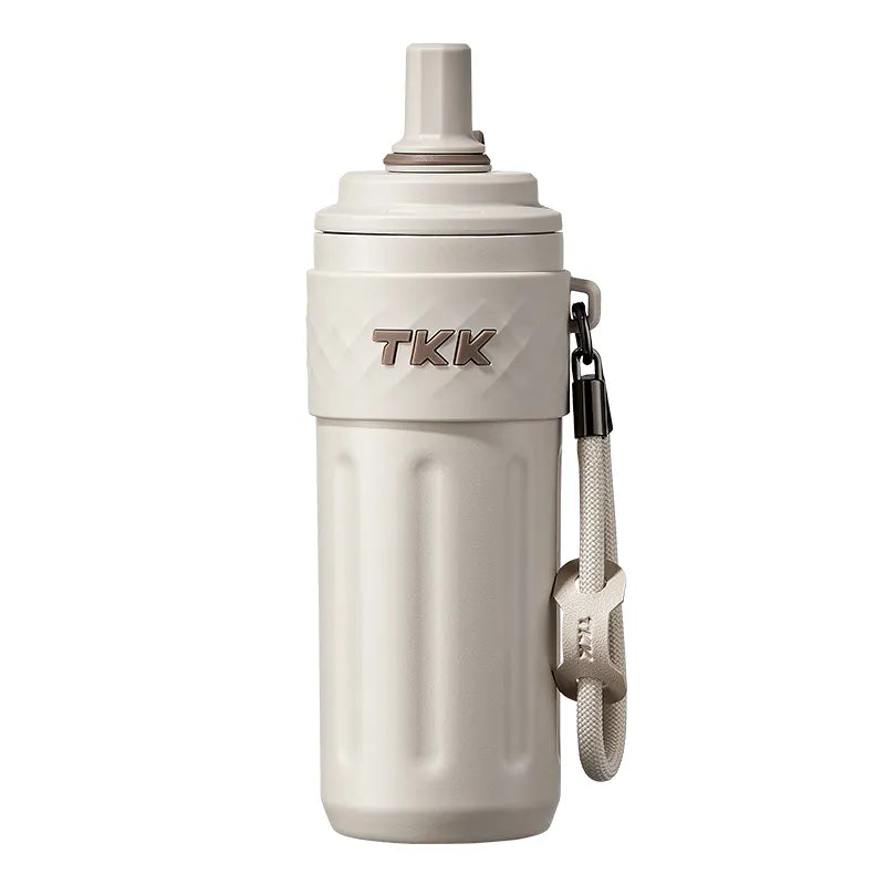 TKK 500ml Double Wall Insulated Portable GYM Water Bottles With Silicone Straw