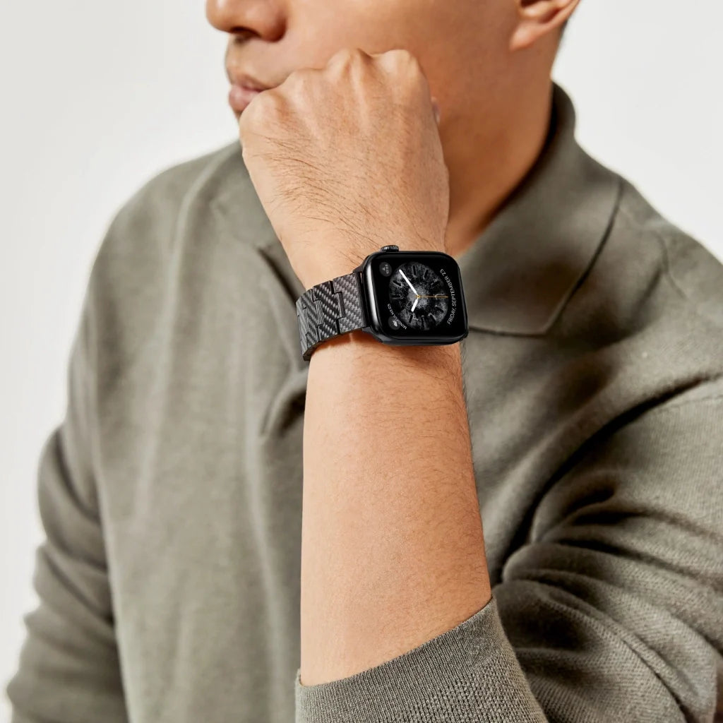 PITAKA Carbon Fiber Watch Band for Apple Watch Modern Black/Grey Twil)