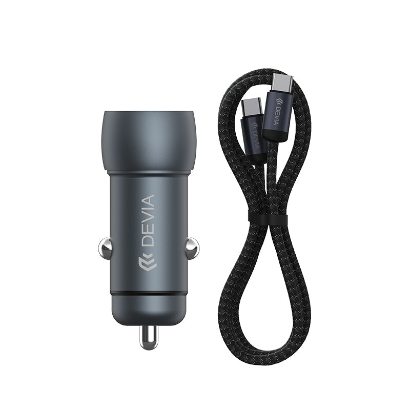 Devia Extreme Speed Series PD30W+QC3.0 18W Metal Full Compatible Fast Car Charger Set With C-C Cable Black
