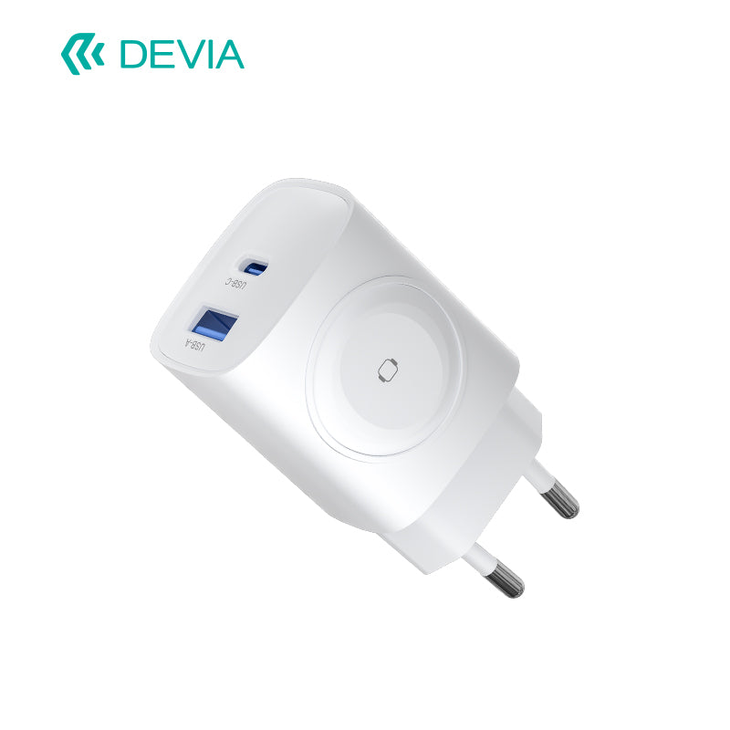 Devia Chargeur sans fil Ultra1 22W PD+QC+Watch 2 en 1 avec Adaptateur Secteur (EU) Blanc