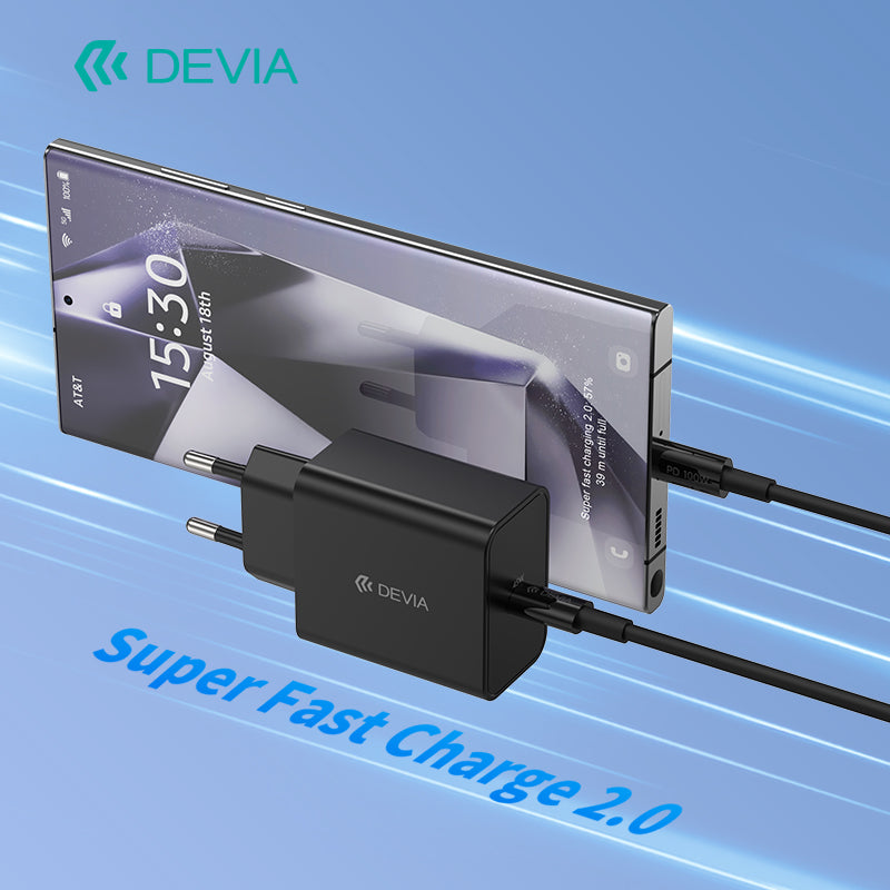 Devia Rocket Series Set 45W PD Quick Charger Adapter With C-C Cable (EU) Black