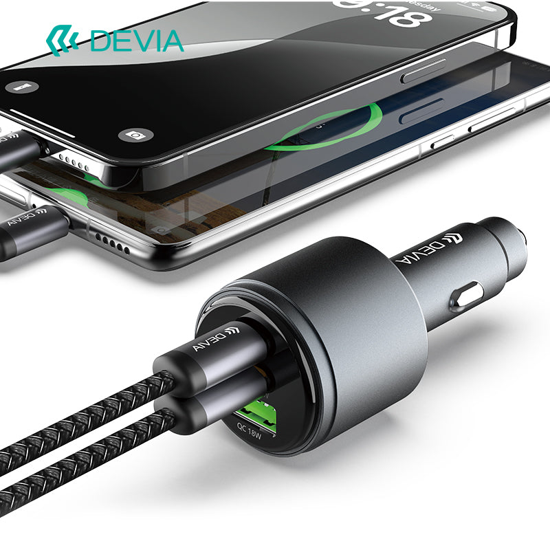 Devia Chargeur de Voiture Rapide Extreme Speed Series USB + Dual C 116W en Métal, entièrement compatible, Noir