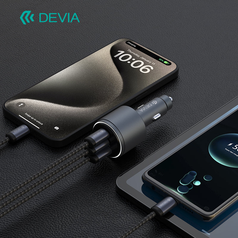 Devia Chargeur de Voiture Rapide Extreme Speed Series USB + Dual C 116W en Métal, entièrement compatible, Noir
