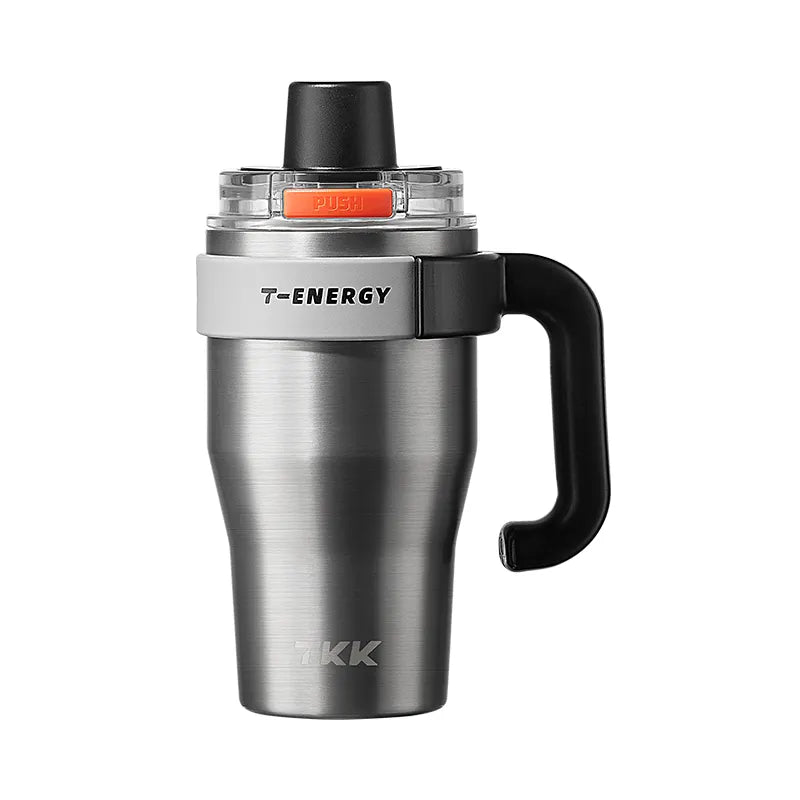 TKK Ceramic Coating Tumbler with Handle, Double Wall Vacuum Bottle With Straw and Lid, Hot for 12hrs and Cold For Up to 24hrs