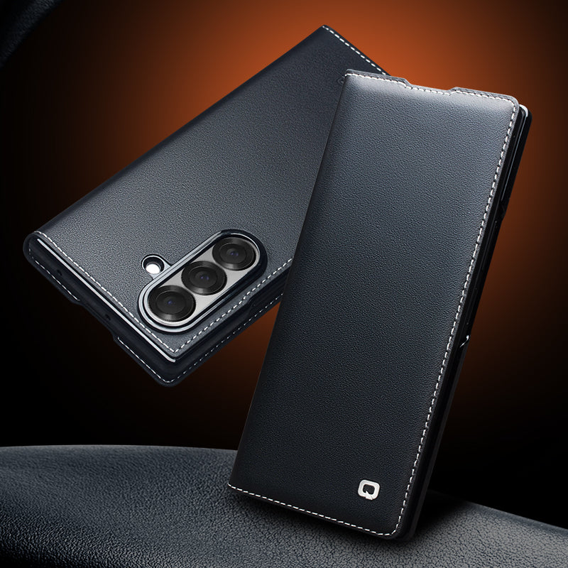 QIALINO Premium Custom Handmade Genuine Leather Full Grain Flip Case with White Stitch for Samsung Galaxy Z Fold7