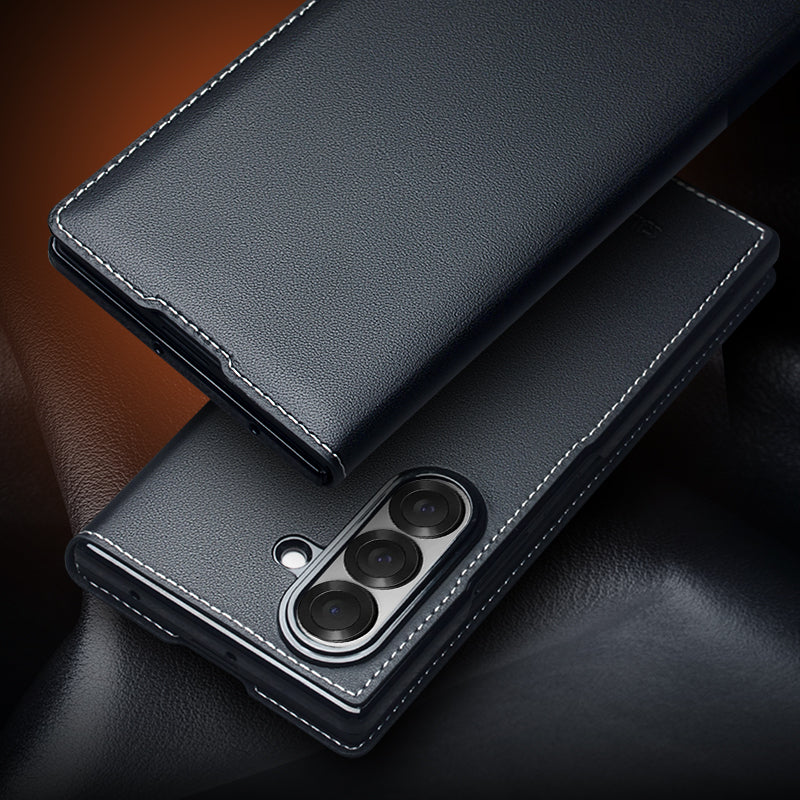 QIALINO Premium Custom Handmade Genuine Leather Full Grain Flip Case with White Stitch for Samsung Galaxy Z Fold7