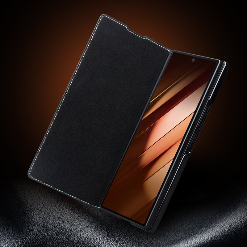 QIALINO Premium Custom Handmade Genuine Leather Full Grain Flip Case with White Stitch for Samsung Galaxy Z Fold7