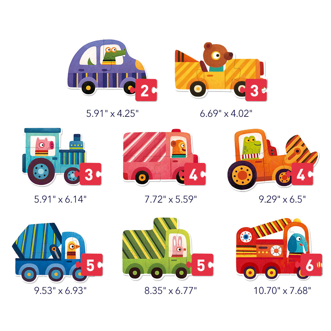 Mideer Level Up! Puzzles with Storage Bag - Level 1: Animals and Vehicles 2P-6P