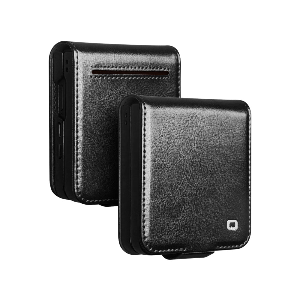 QIALINO Premium Custom Handmade Genuine Leather Fold Style Black for Samsung Galaxy Z Flip7