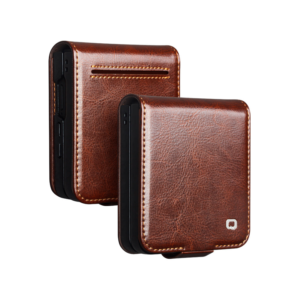 QIALINO Premium Custom Handmade Genuine Leather Fold Style Brown for Samsung Galaxy Z Flip7