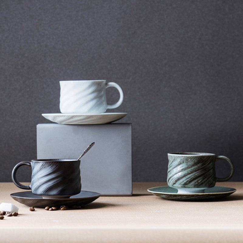 Set of 3 Premium Ceramic Coffee & Tea Mug with Saucer