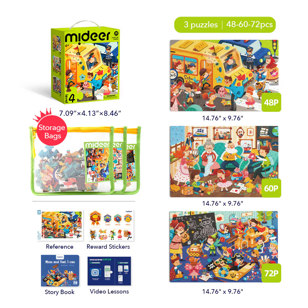 Mideer Level Up! Puzzles with Storage Bag - Level 4: A Day Of Mine 48P-72P