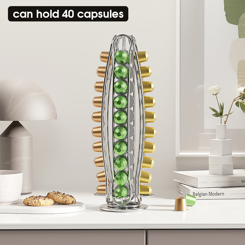 Coffee Pod Holder for Nespresso Capsules, 360-Degree Rotating Storage : Holds 40 Capsules
