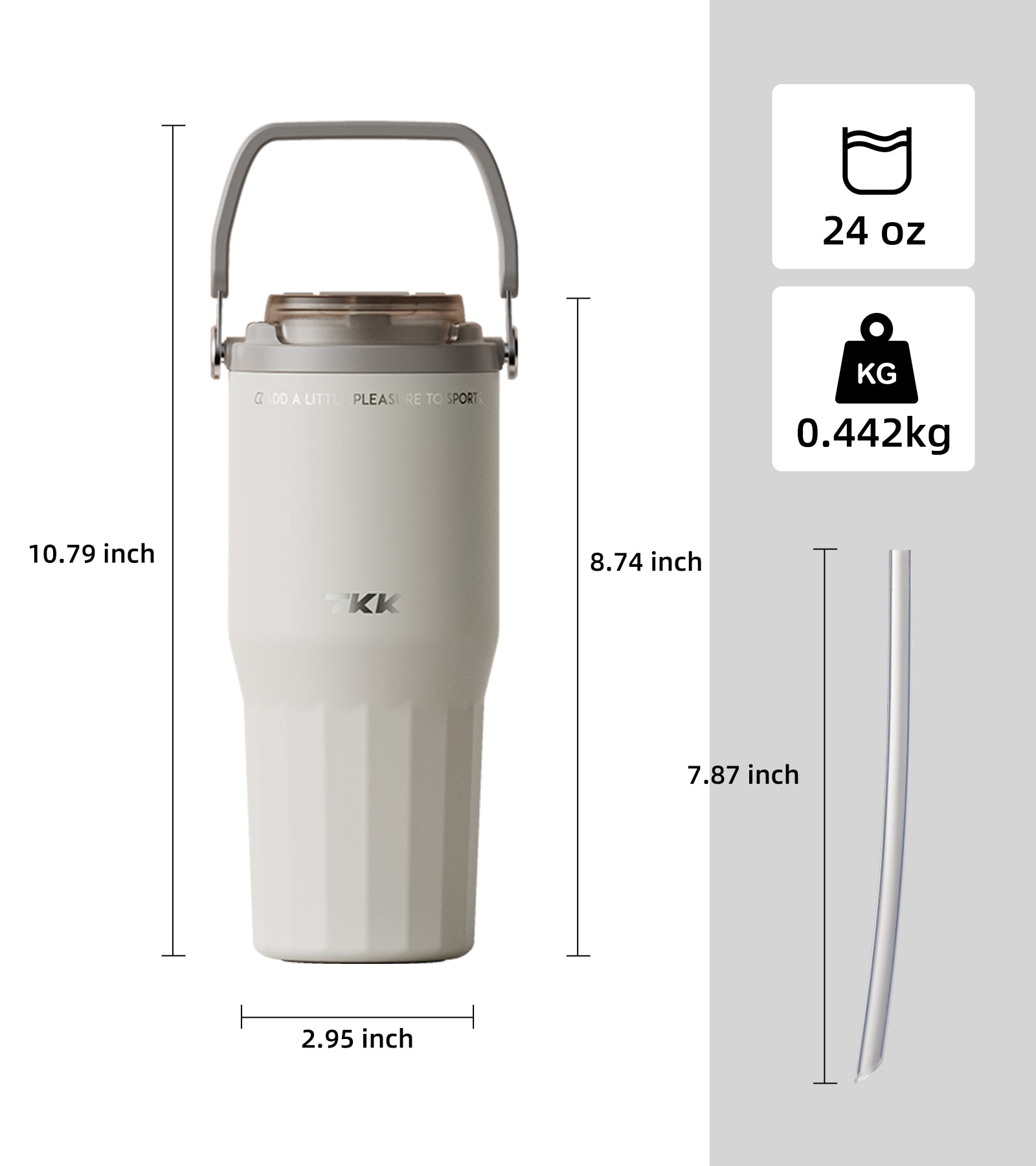 TKK Premium Leakproof Vaccum Bottle Ceramic Coated Tumbler with Straw Lid, 700ml Stainless Steel