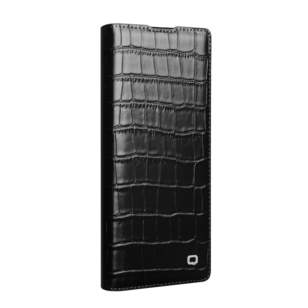 QIALINO Premium Custom Handmade Genuine Leather Alligator Grain Flip Case Black for Samsung Galaxy Z Fold7