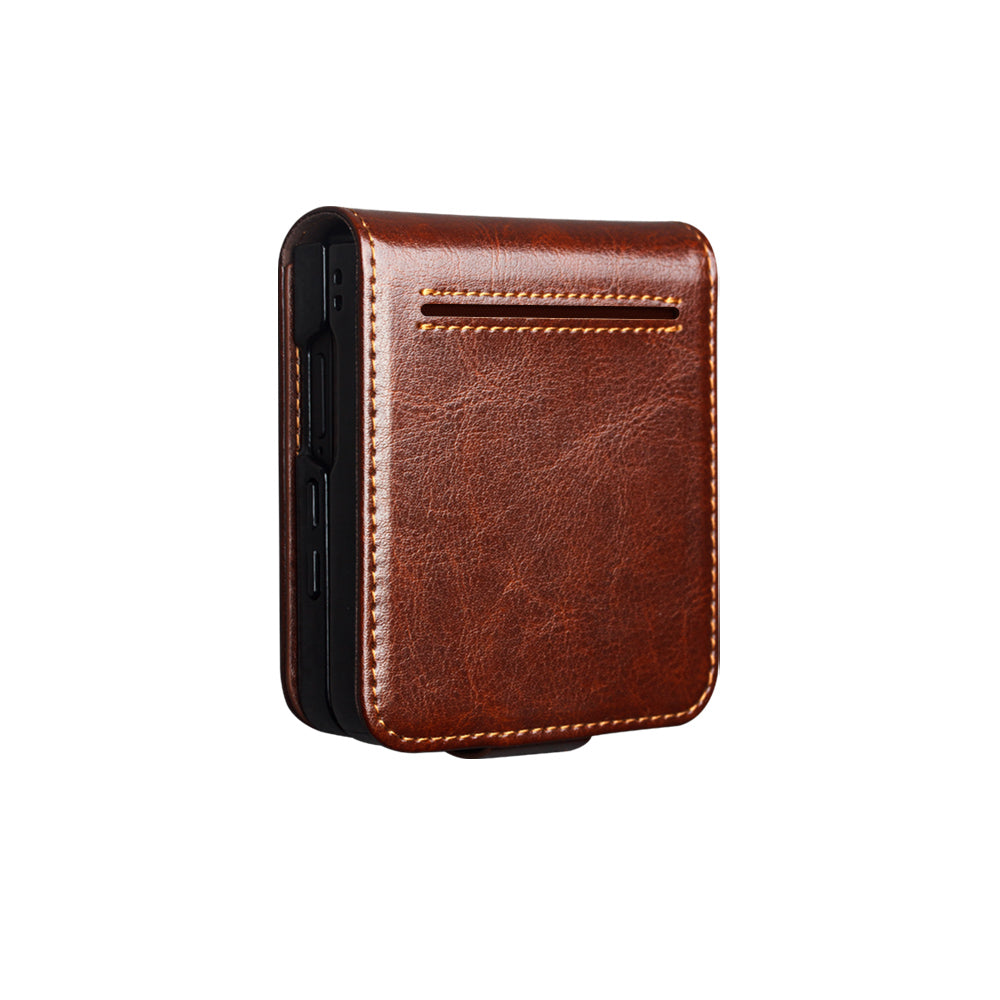 QIALINO Premium Custom Handmade Genuine Leather Fold Style Brown for Samsung Galaxy Z Flip7