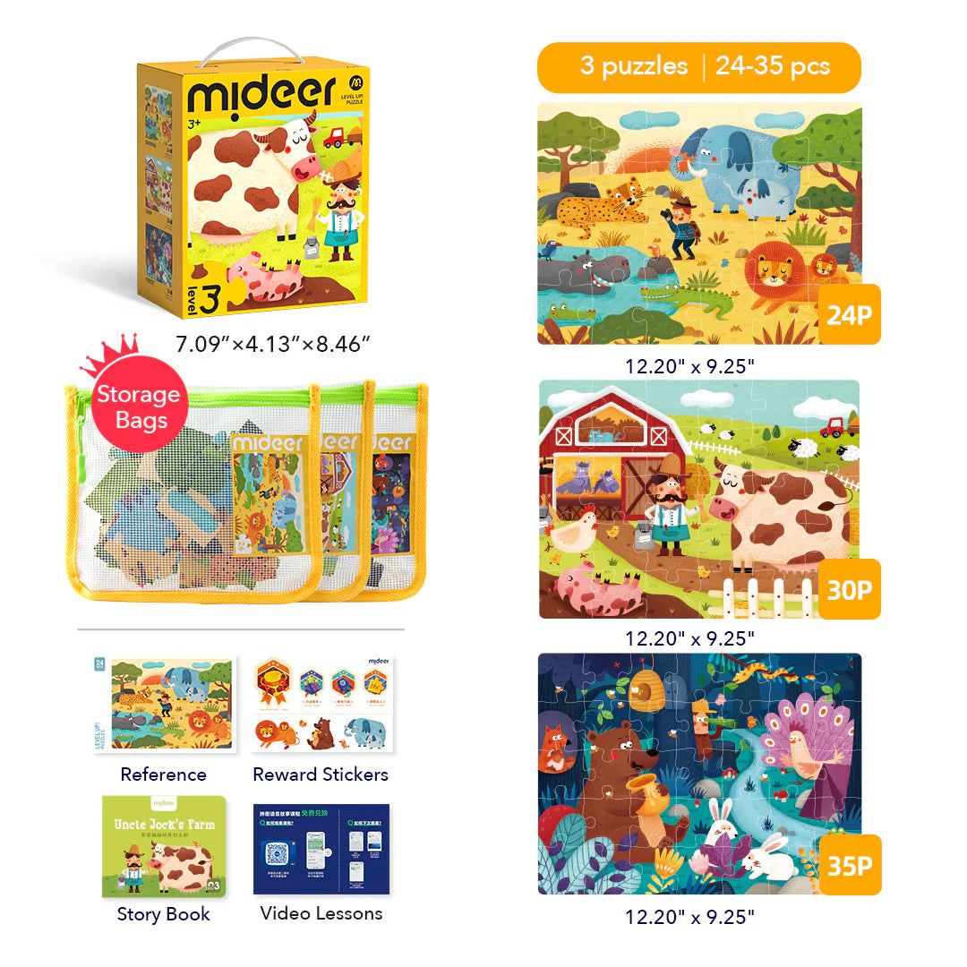 Mideer Level Up! Puzzles with Storage Bag - Level 3: Natural Scenery 24P-35P