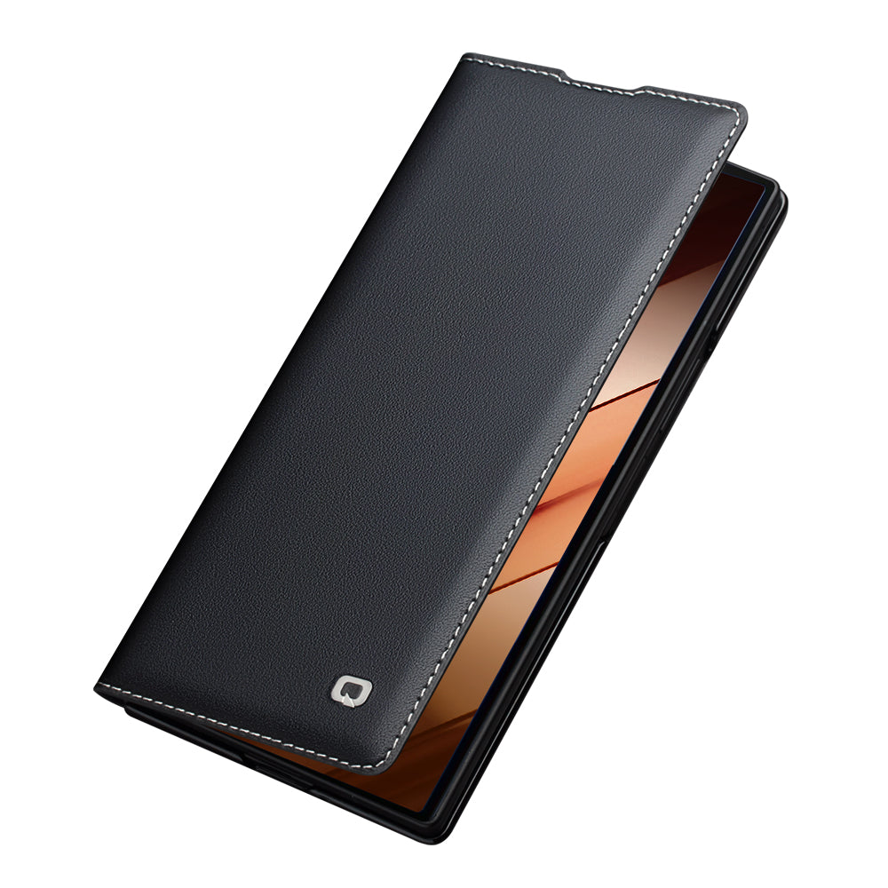 QIALINO Premium Custom Handmade Genuine Leather Full Grain Flip Case with White Stitch for Samsung Galaxy Z Fold7