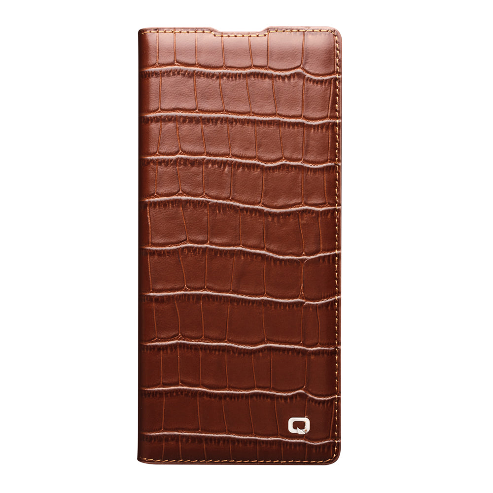 QIALINO Premium Custom Handmade Genuine Leather Alligator Grain Flip Case Brown for Samsung Galaxy Z Fold7