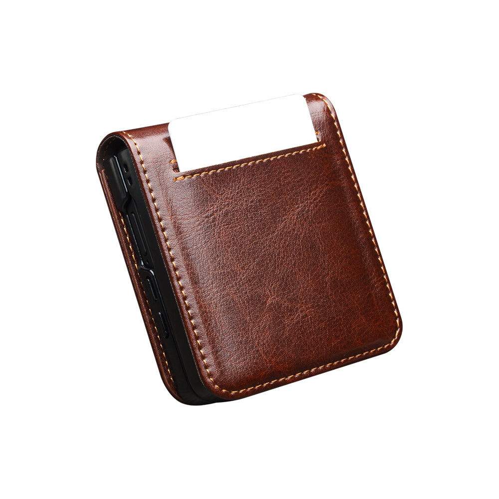 QIALINO Premium Custom Handmade Genuine Leather Fold Style Brown for Samsung Galaxy Z Flip7