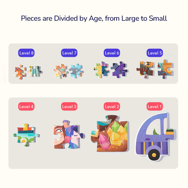 Mideer Level Up! Puzzles with Storage Bag - Level 2: Dinosaur Projects 9P-16P