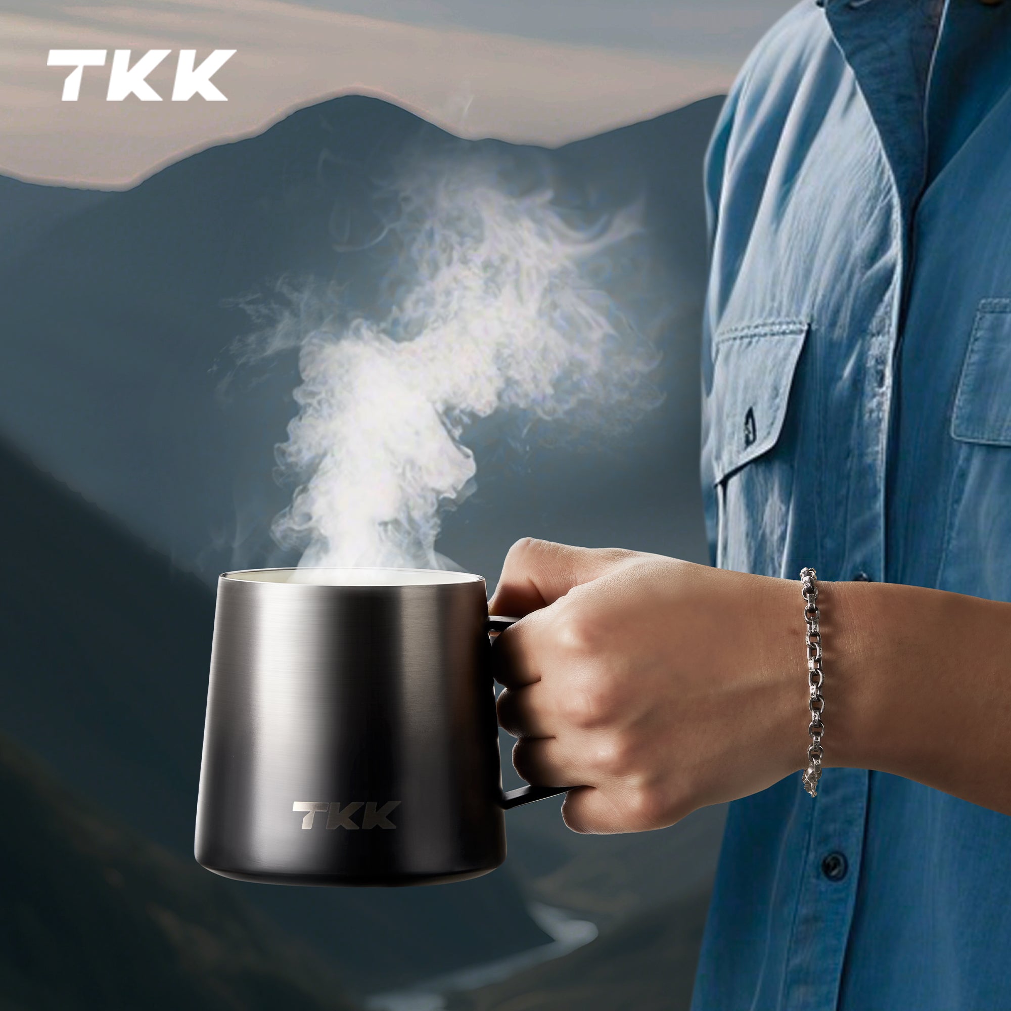 TKK 350ml Insulated Premium Coffee Mug with Ceramic Handle Coating, Detachable Slider Lid, Inner Liner Mug with Lid 316 Stainless Steel