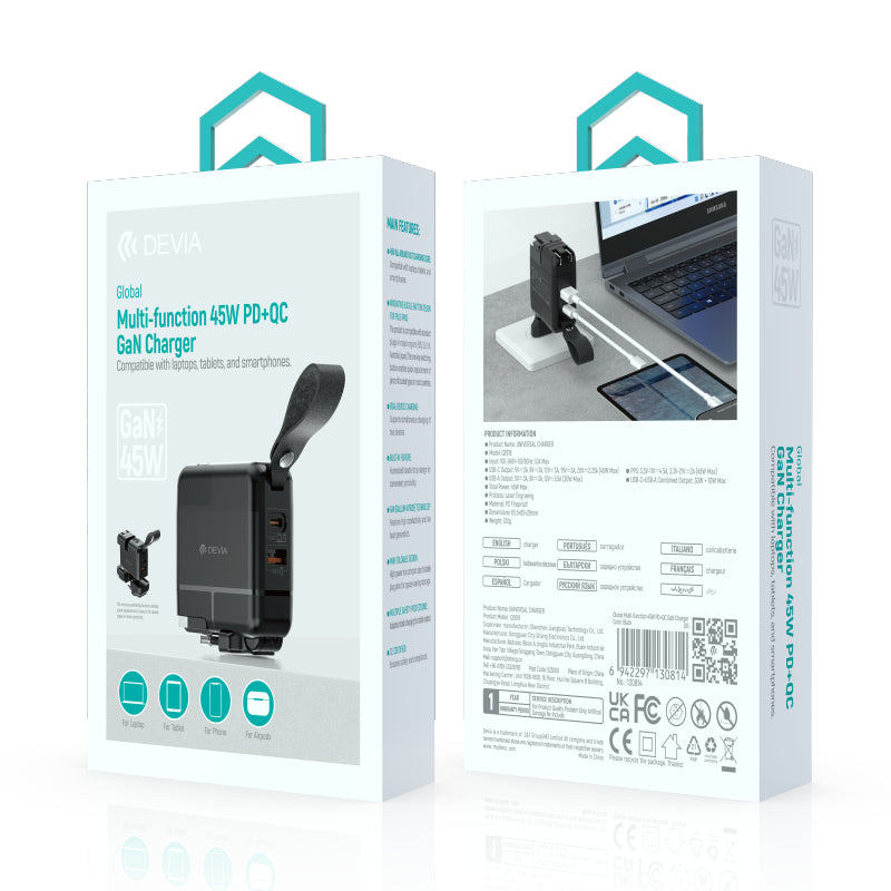 Devia Global Multi-function 45W PD+QC GaN Charger