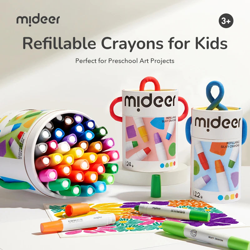 MiDeer Silky Quick-Dry Crayons Colorful Bucket 24 Colors
