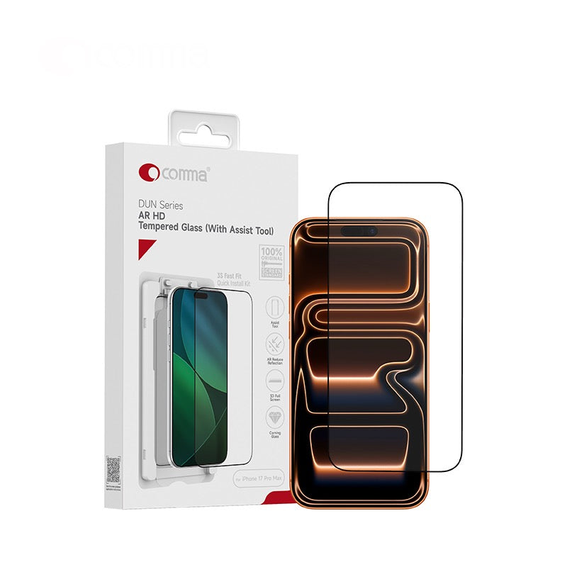 Comma Dun Series AR HD Tempered Glass (With Assist Tool) for iPhone 17 Pro