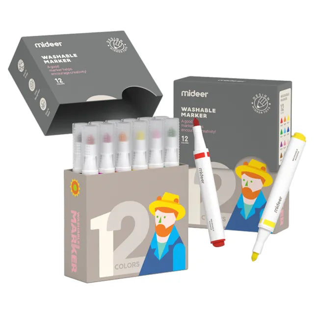 Mideer Washable Marker Large Cone Head 12 Colors