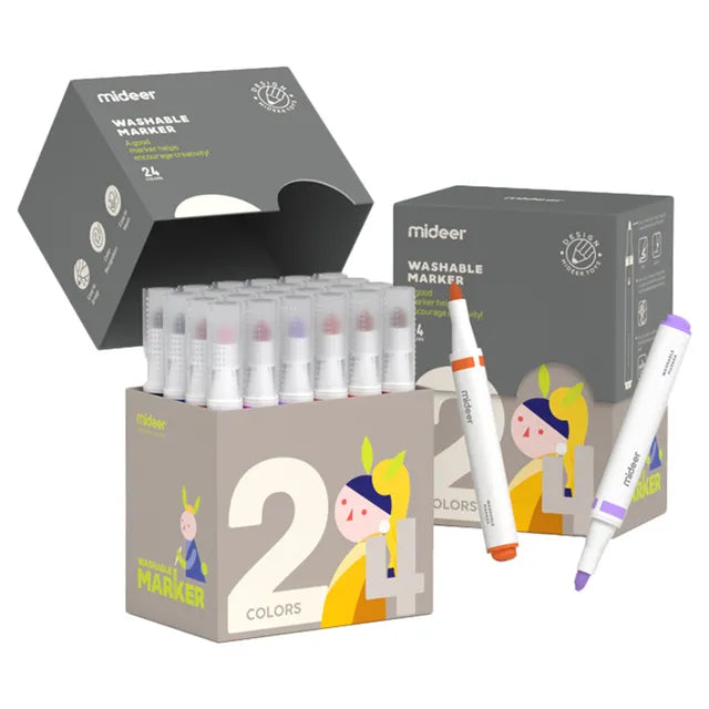 Mideer Washable Marker Large Cone Head 24 Colors