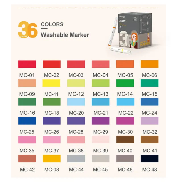 Mideer Washable Marker Large Cone Head 36 Colors
