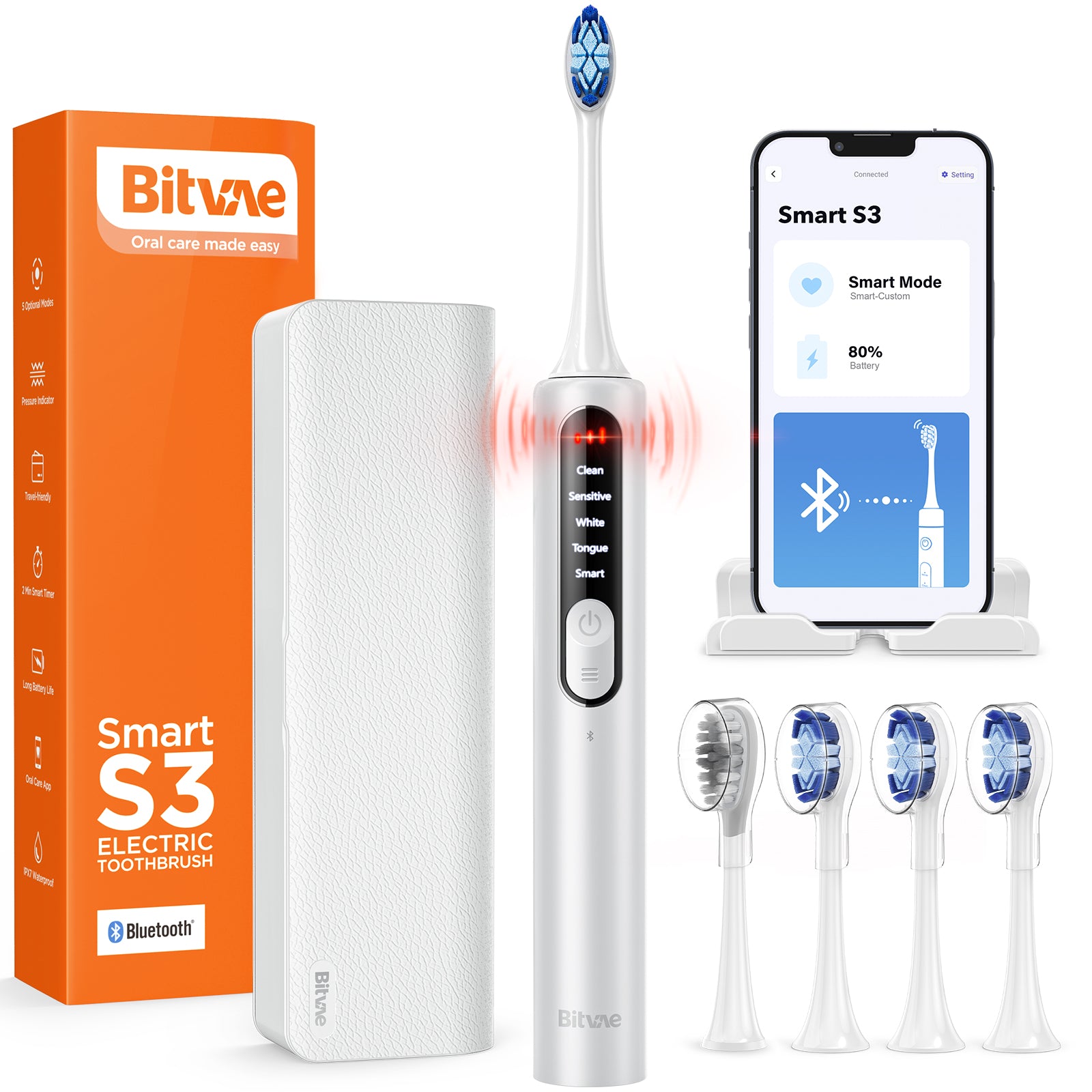 Bitvae S3 Smart Sonic Electric Toothbrush, 180-Day Battery Life, Travel Case
