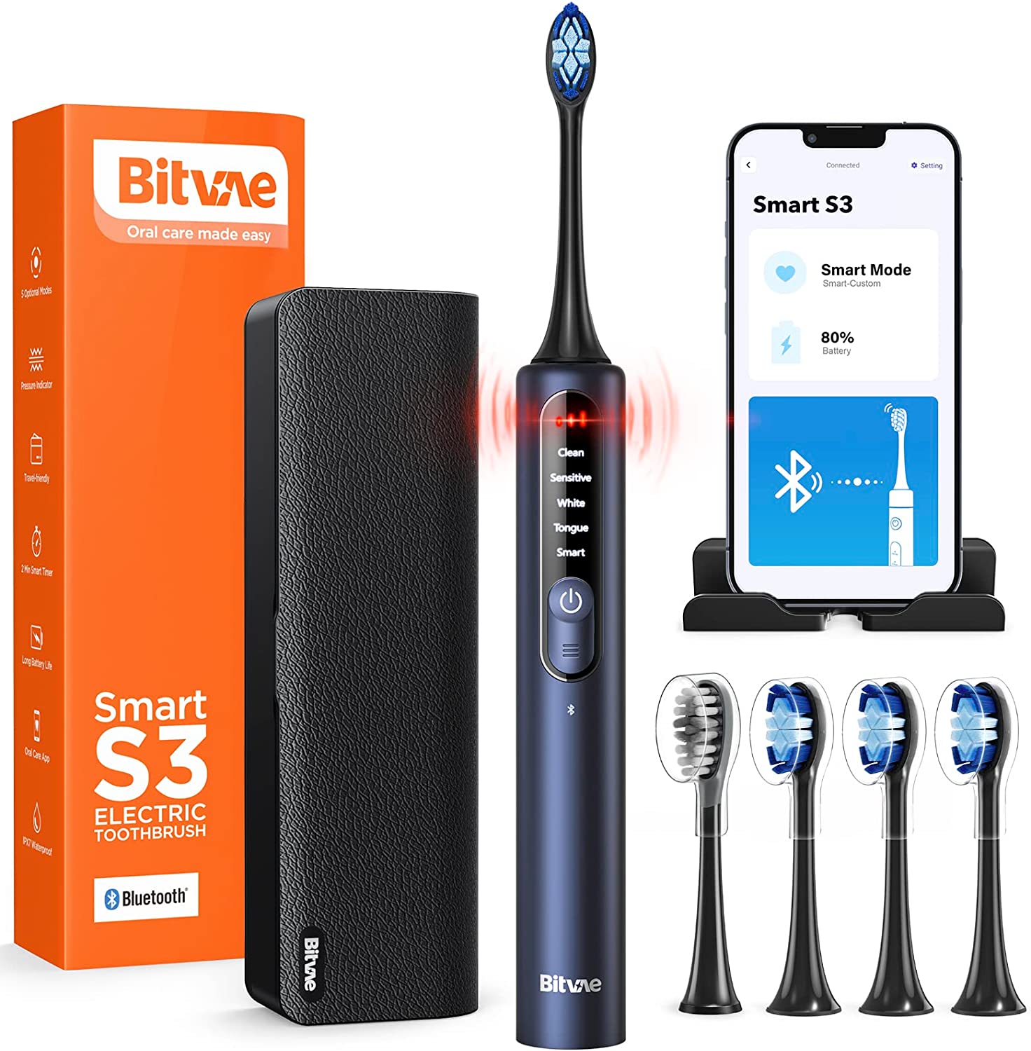 Bitvae S3 Smart Sonic Electric Toothbrush, 180-Day Battery Life, Travel Case