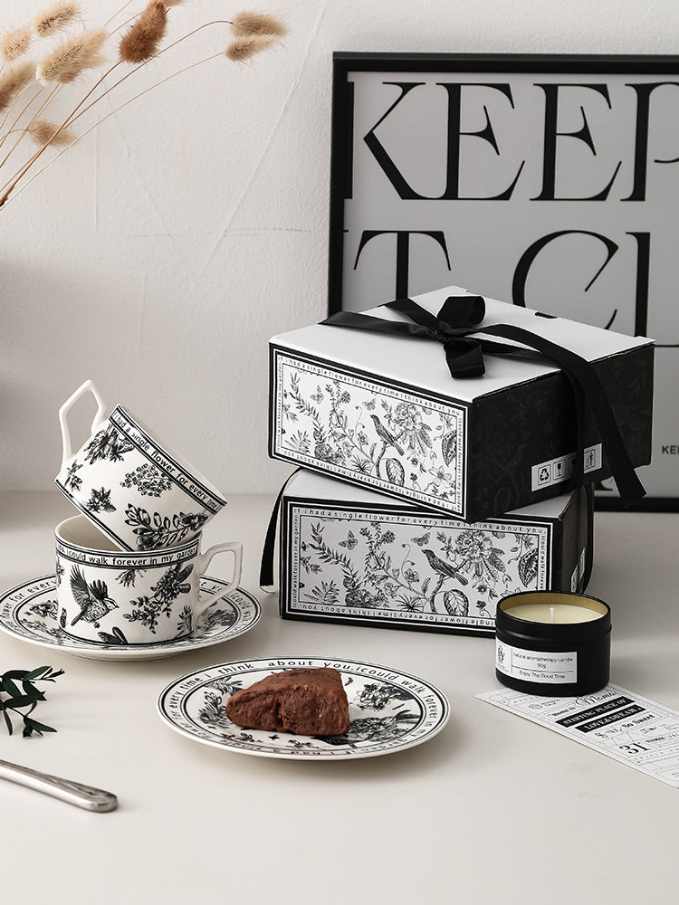 Coffe Mug Gift Box Camellia Classical Vintage House Use Nordic Style 450ml with Saucer
