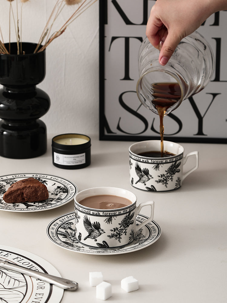 Coffe Mug Gift Box Camellia Classical Vintage House Use Nordic Style 450ml with Saucer