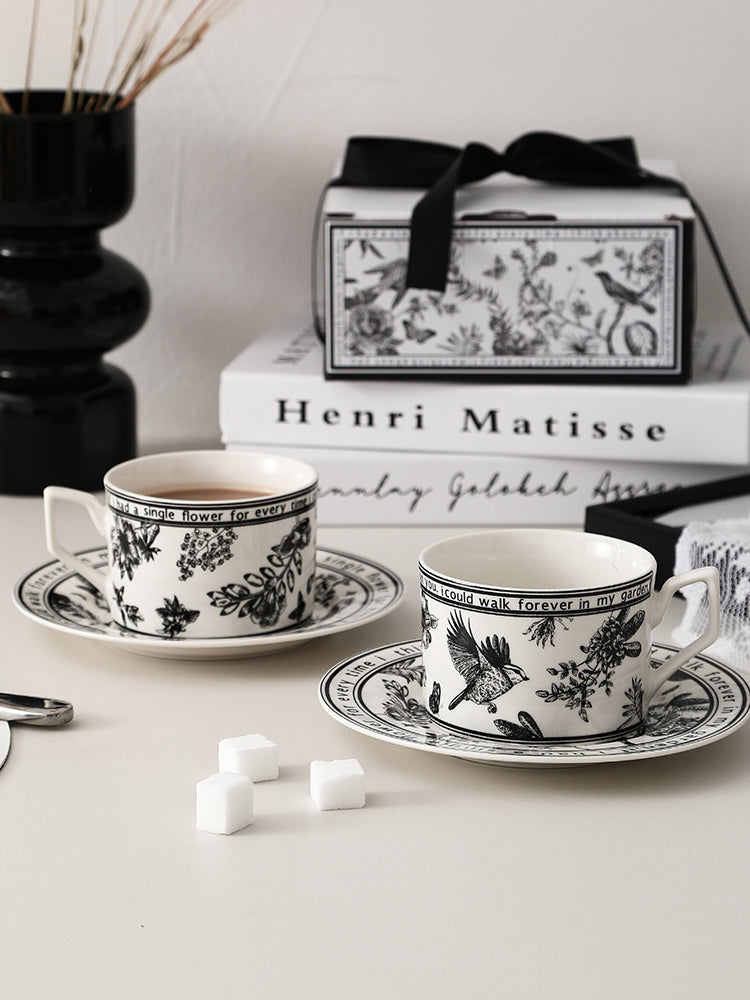 Coffe Mug Gift Box Camellia Classical Vintage House Use Nordic Style 450ml with Saucer